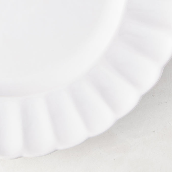 White Petal Stoneware Salad Plate, 9.25" diameter, with vintage-inspired scalloped edges.