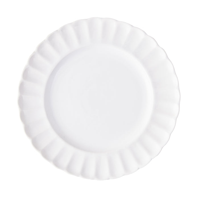 White Petal Stoneware Salad Plate, 9.25" diameter, with scalloped edges and glazed ceramic finish.