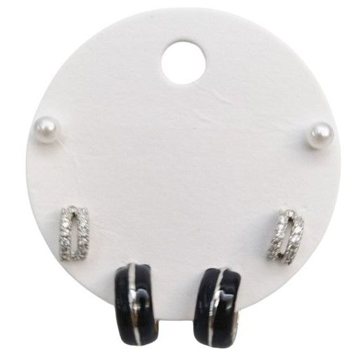 Petite Enamel Trio Earrings Black & Silver