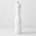 12-inch Peugeot Paris pepper mill in glossy white lacquer finish with a classic beechwood silhouette.