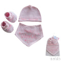 Pink Bandana Bib, Hat & Bootee Set With Pom Poms: HBB254-P - Kidswholesale.co.uk