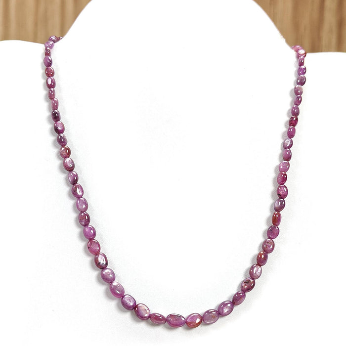 Pink Sapphire Gemstone Beads Necklace: 131.40cts Natural Untreated Raspberry Sheen Sapphire Plain Oval Brass Necklace 6*5mm - 9*7mm 20"