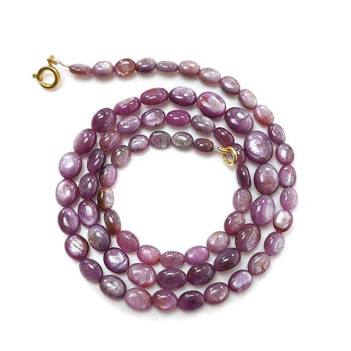 Pink Sapphire Gemstone Beads Necklace: 145.40cts Natural Untreated Raspberry Sheen Sapphire Plain Oval Brass Necklace 6*5mm - 10*8mm 20"