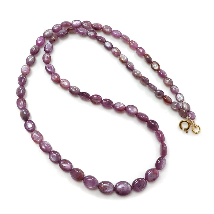 Pink Sapphire Gemstone Beads Necklace: 145.40cts Natural Untreated Raspberry Sheen Sapphire Plain Oval Brass Necklace 6*5mm - 10*8mm 20"
