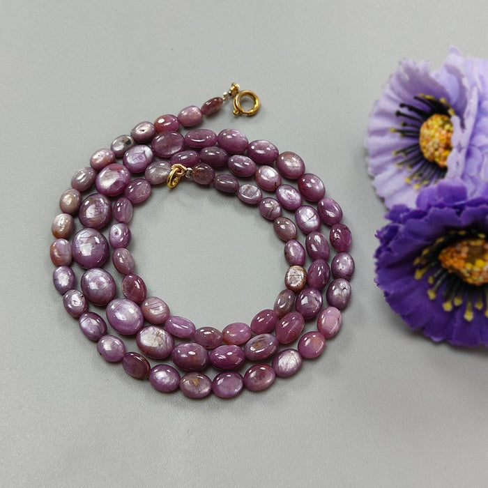 Pink Sapphire Gemstone Beads Necklace: 145.40cts Natural Untreated Raspberry Sheen Sapphire Plain Oval Brass Necklace 6*5mm - 10*8mm 20"