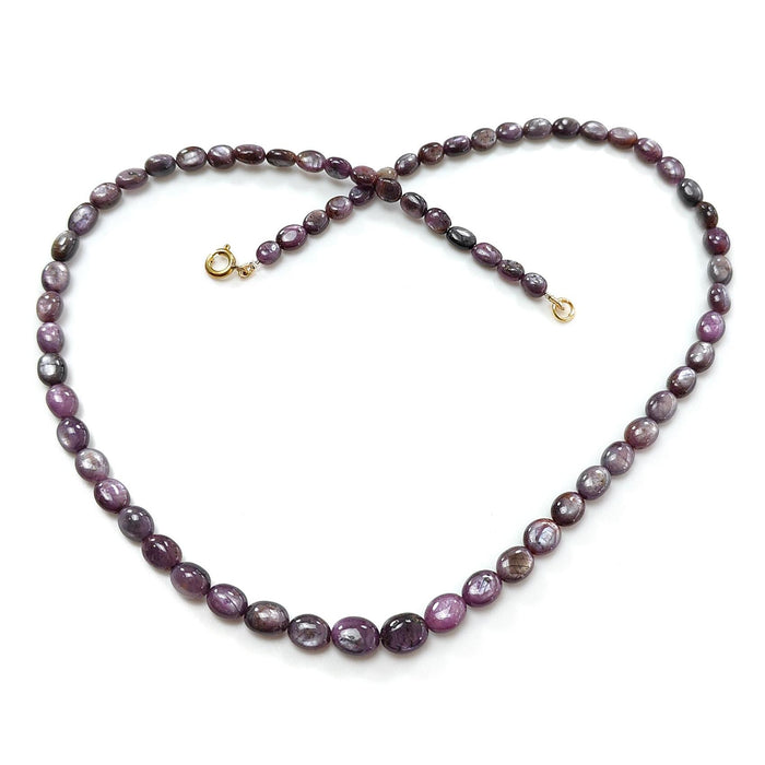 Pink Sapphire Gemstone Beads Necklace: 149.60cts Natural Untreated Raspberry Sheen Sapphire Plain Oval Brass Necklace 6*5mm - 9*8mm 20"