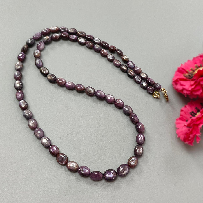 Pink Sapphire Gemstone Beads Necklace: 149.60cts Natural Untreated Raspberry Sheen Sapphire Plain Oval Brass Necklace 6*5mm - 9*8mm 20"