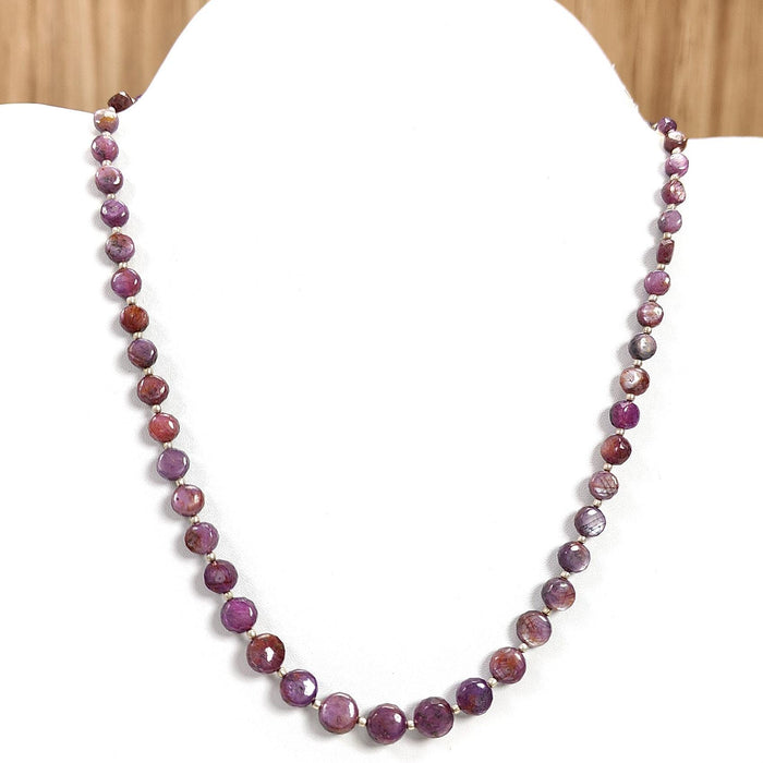 Pink Sapphire Gemstone Beads Necklace: 159.50cts Natural Untreated Raspberry Sapphire Plain Side Faceted Round Brass Necklace 4mm - 9mm 20"