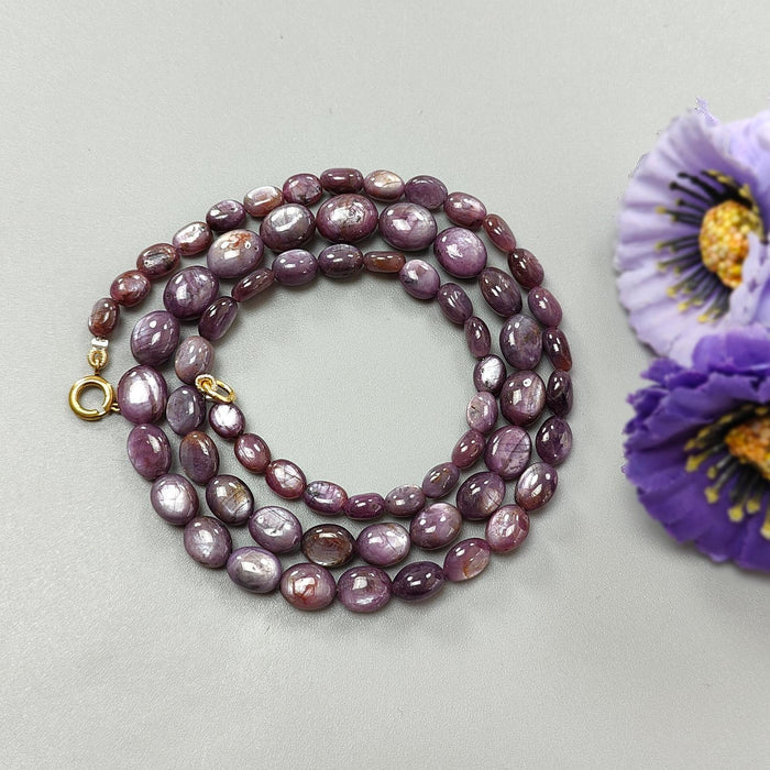 Pink Sapphire Gemstone Beads Necklace: 167.70cts Natural Untreated Raspberry Sheen Sapphire Plain Oval Brass Necklace 7*5mm - 10*8mm 20"