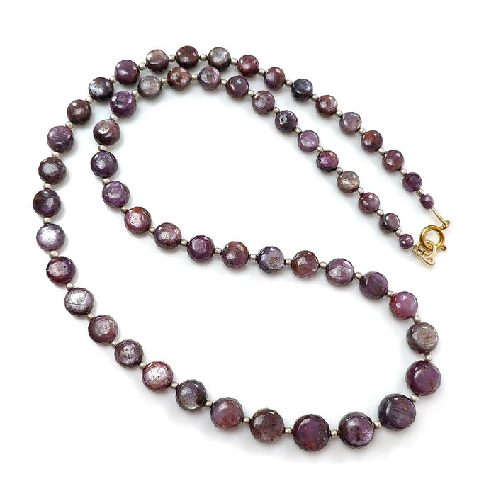 Pink Sapphire Gemstone Beads Necklace: 170.00cts Natural Untreated Raspberry Sapphire Plain Side Faceted Round Brass Necklace 4mm - 9mm 20"