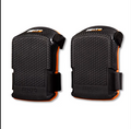 Pair of Pitch Hopper Knee Pads by FENTO, black honeycomb tread and orange padding, front view