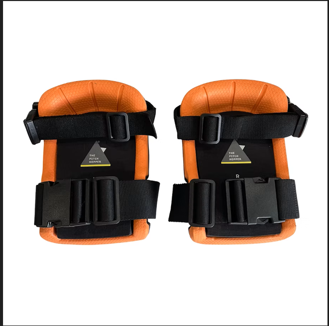 Pitch Hopper Knee Pads by FENTO, inner side with straps and The Pitch Hopper logo