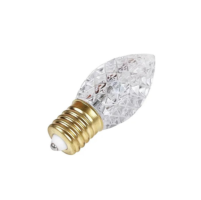 Certified Lights C9 RGBW Retro Fit Bulb with faceted clear lens and gold base. Individually controlled for dynamic lighting effects.