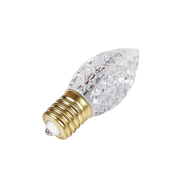 Certified Lights C9 RGBW Retro Fit Bulb with textured clear lens and gold base. Individually controlled for dynamic lighting effects.