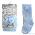 Plain Blue Tights With Matching Bow And Pom Pom - NB-24M- T41-B - Kidswholesale.co.uk