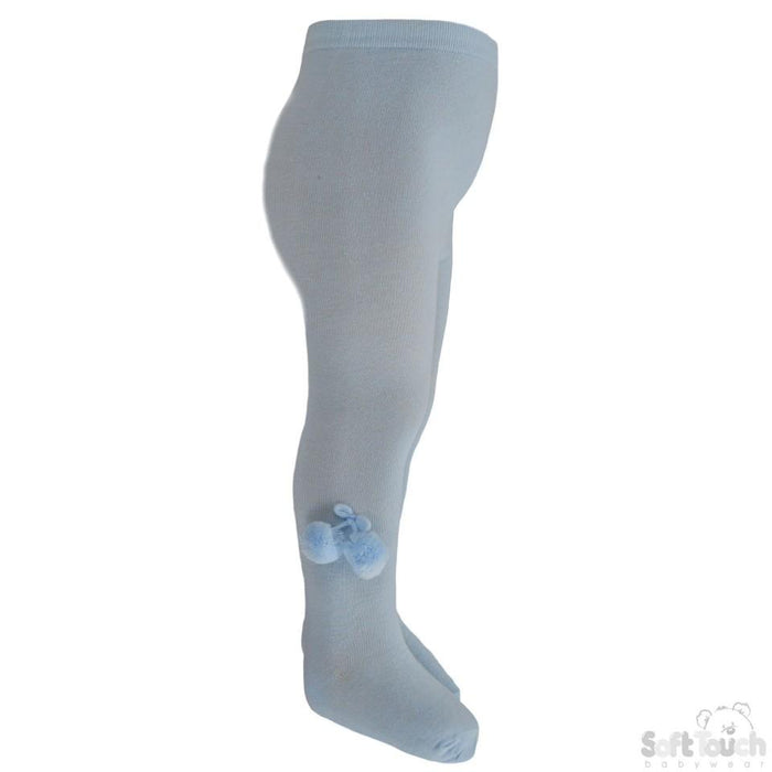 Plain Blue Tights With Pom Pom - NB-18M - T45-B - Kidswholesale.co.uk