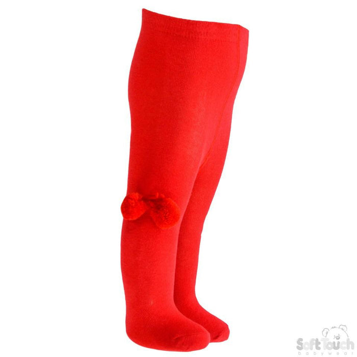 Plain Red Tights With Pom Pom - NB-18M - T45-R - Kidswholesale.co.uk