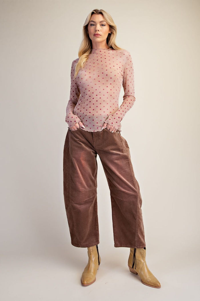 Polka Dot Mesh Top - Peach