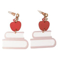 Earrings with red apple and white book design