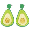 Avocado-shaped earrings with green outer shell and yellow interior