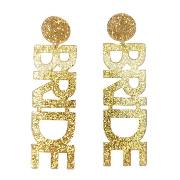 Gold glittery 'BRIDE' earrings