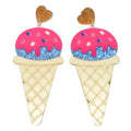 Ice cream cone earrings with pink and blue toppings