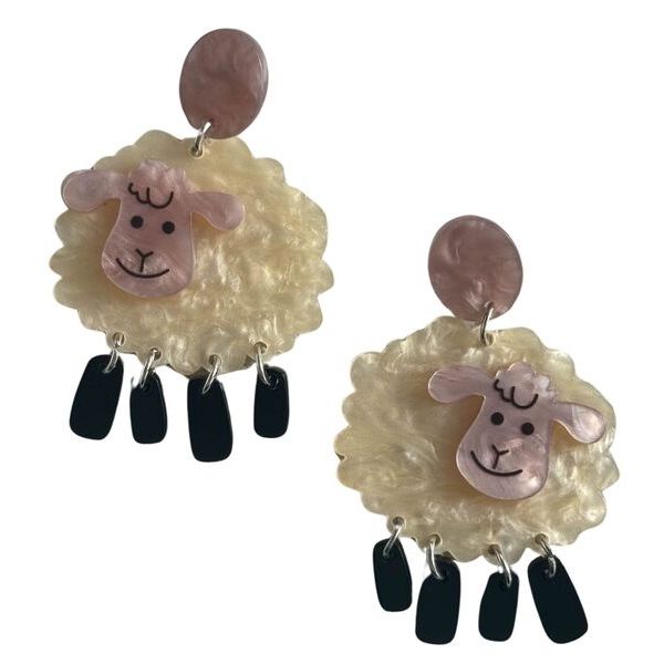 Sheep-shaped earrings with black accents