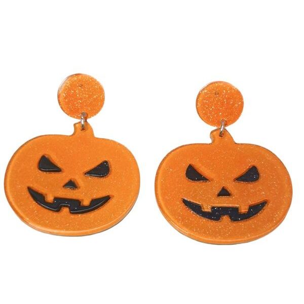 Orange pumpkin-shaped earrings with black facial features