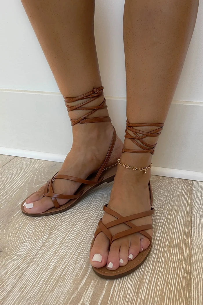 Positano Tan Lace-Up Sandals