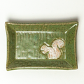 Pottery White Squirrel Handmade Ceramic Green Trinket Dish