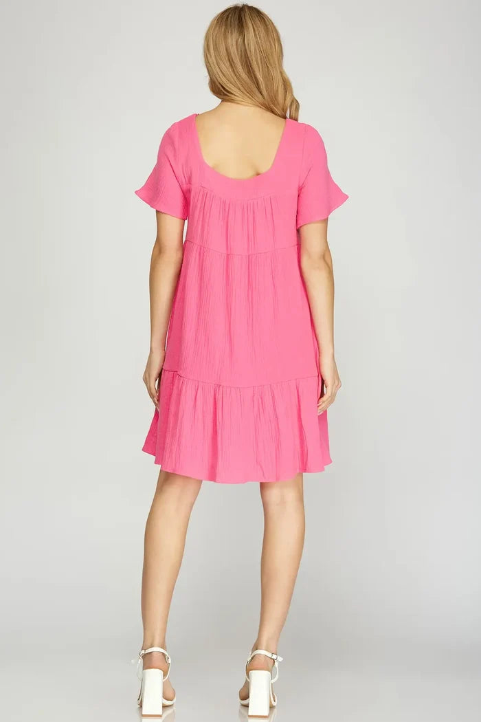 Pretty in Pink Short Sleeve Gauze Dress