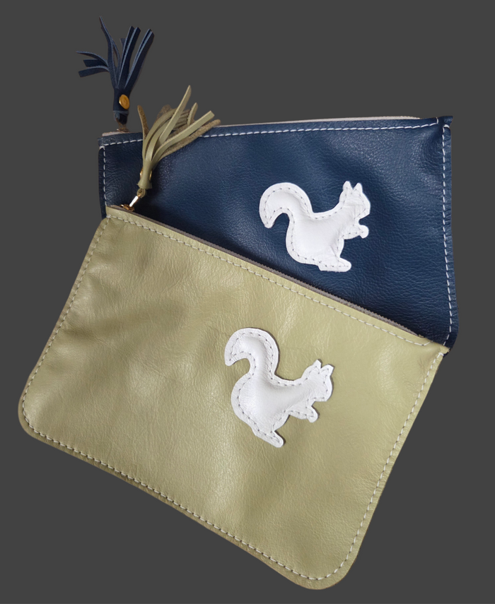 Purse - Bag - White Squirrel Italian Leather Hand Pouch with Tassel