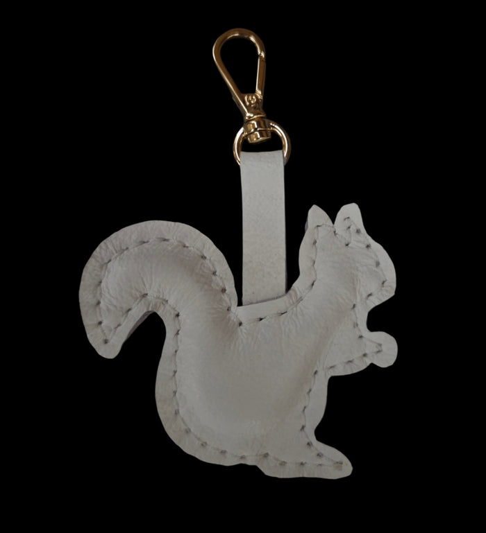 Purse Charm - Key Chain / Clip - White Squirrel Italian Leather Keychain & Purse Charm