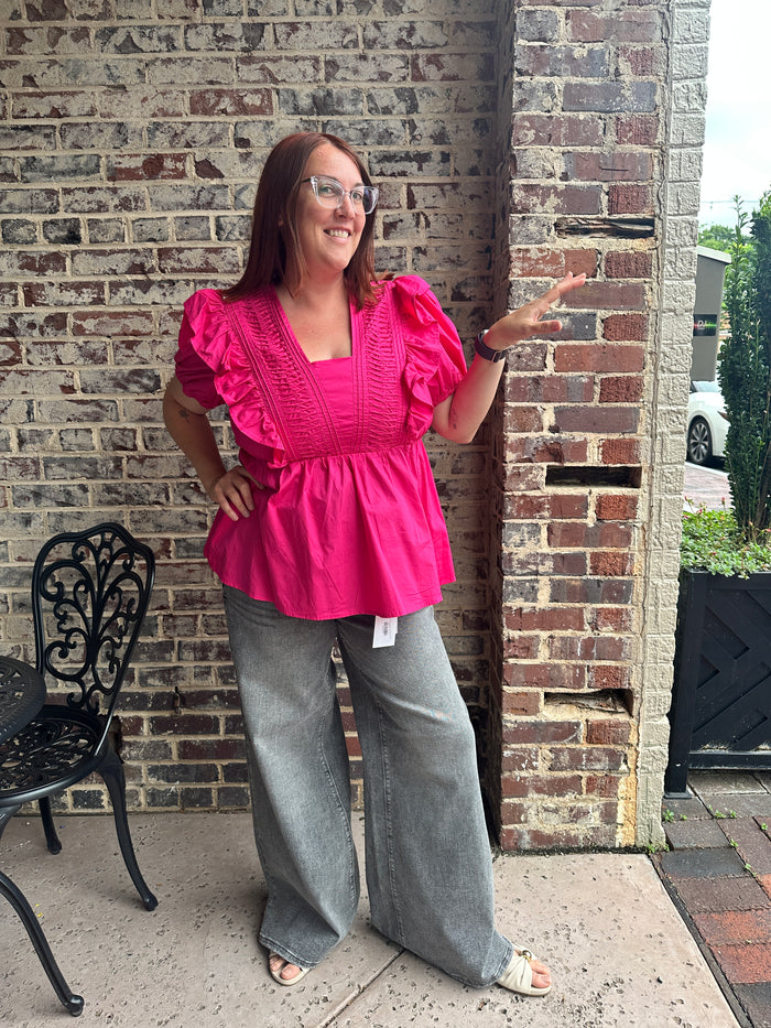 Put a Pin in it Pin Tucked Short Sleeve Top - Curvy