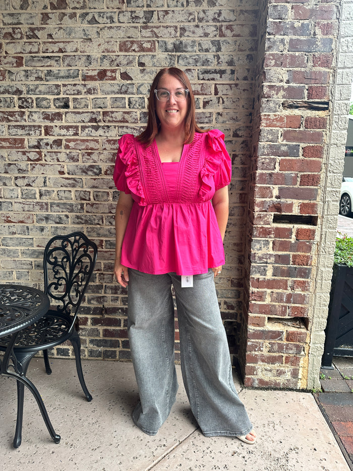 Put a Pin in it Pin Tucked Short Sleeve Top - Curvy