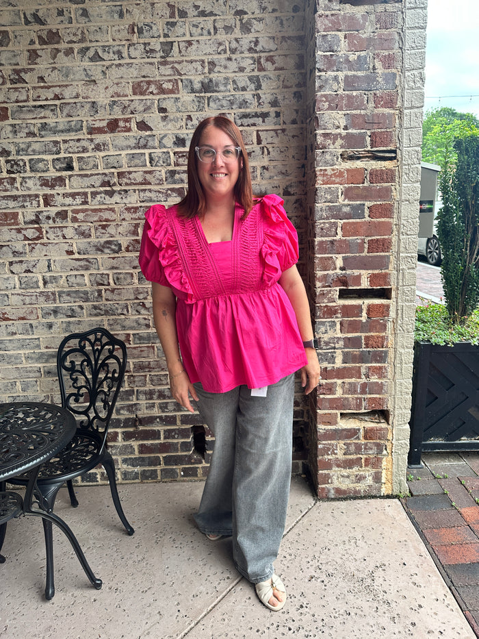 Put a Pin in it Pin Tucked Short Sleeve Top - Curvy