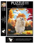 Puzzle - For Adults - White Squirrel in fall named Autumn Leaves and White Mischief - 18" x 18" - 500 Pieces