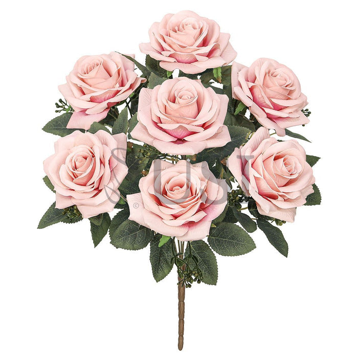 Queen Tea Rose Flower Bush w Filler x7, 17in, Blush Pink