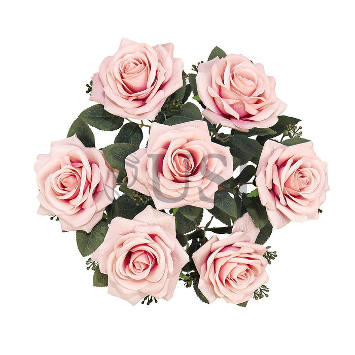 Queen Tea Rose Flower Bush w Filler x7, 17in, Blush Pink
