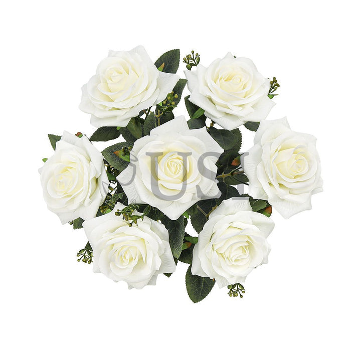 Queen Tea Rose Flower Bush w Filler x7, 17in, Cream White