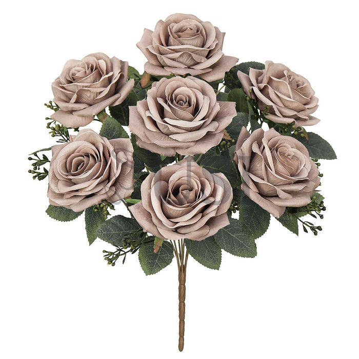 Queen Tea Rose Flower Bush w Filler x7, 17in, Dusty Brown