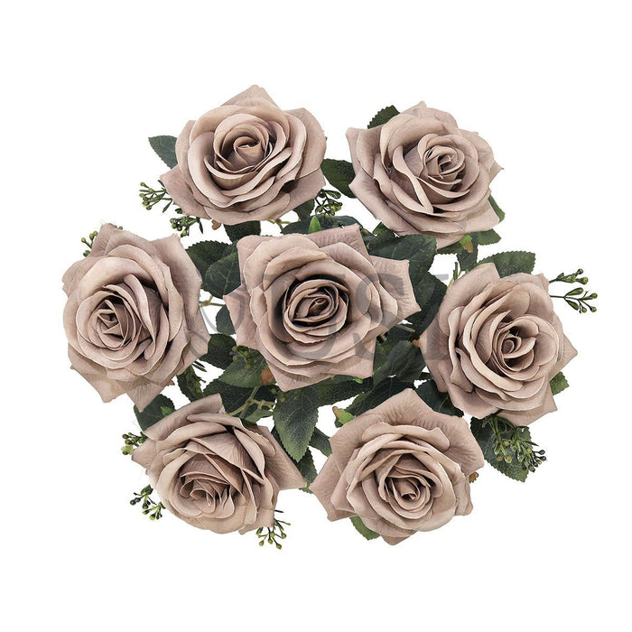 Queen Tea Rose Flower Bush w Filler x7, 17in, Dusty Brown