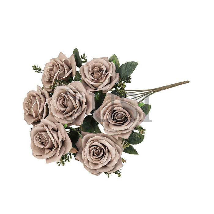 Queen Tea Rose Flower Bush w Filler x7, 17in, Dusty Brown