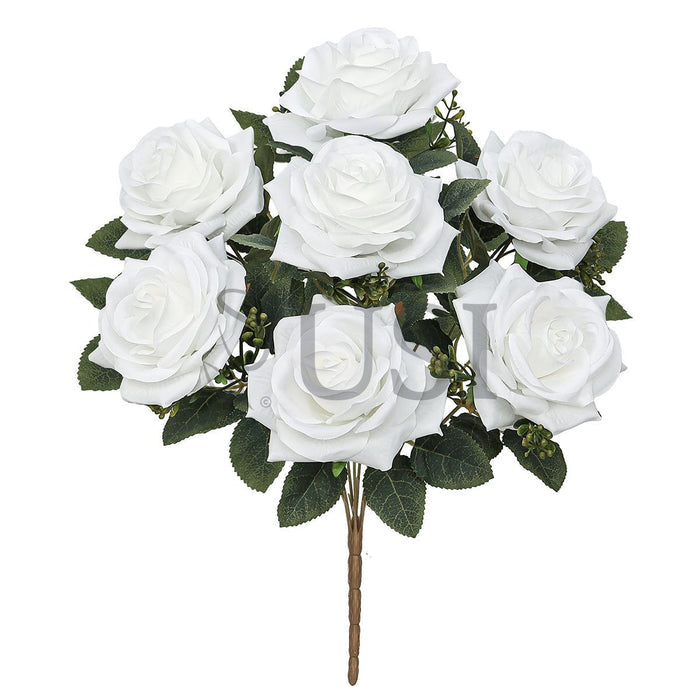 Queen Tea Rose Flower Bush w Filler x7, 17in, White