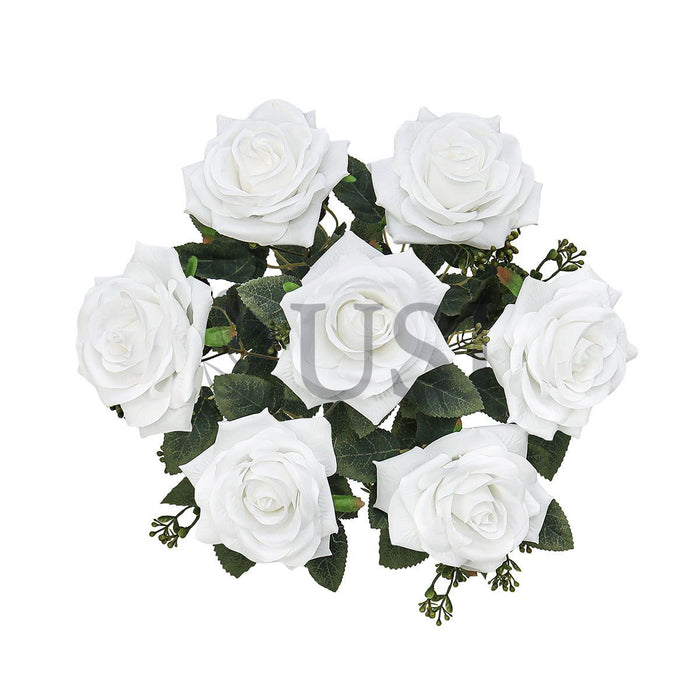Queen Tea Rose Flower Bush w Filler x7, 17in, White
