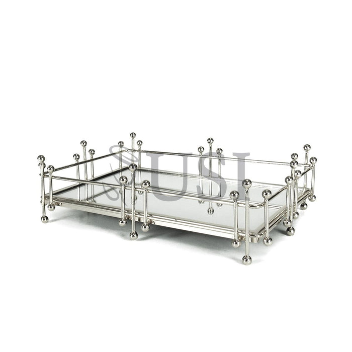 Radiant Rectangle Metal Mirror Tray, 12in, Silver