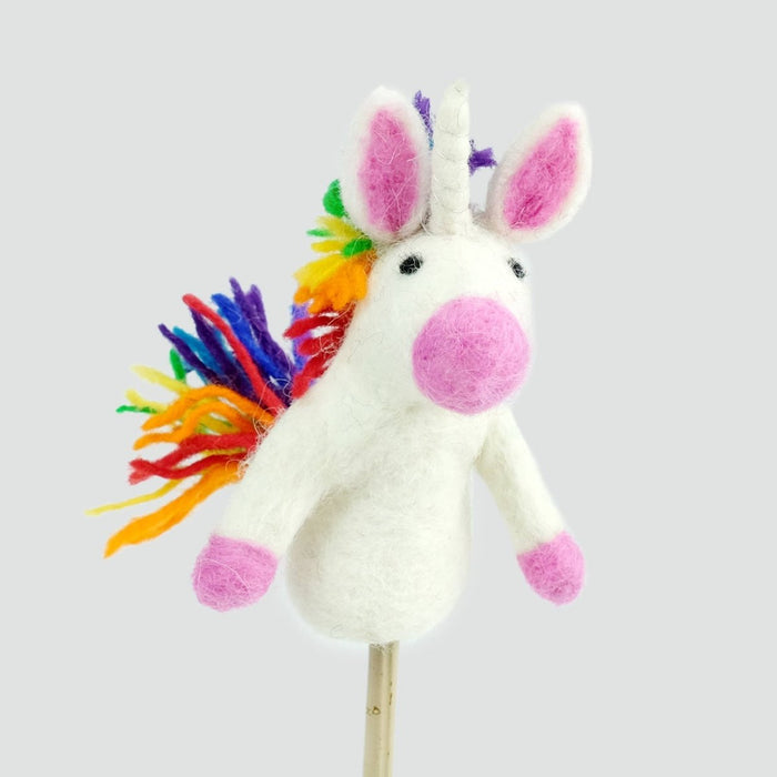 Rainbow Unicorn Finger Puppet on a white background at Ed's Plant Shop NYC
