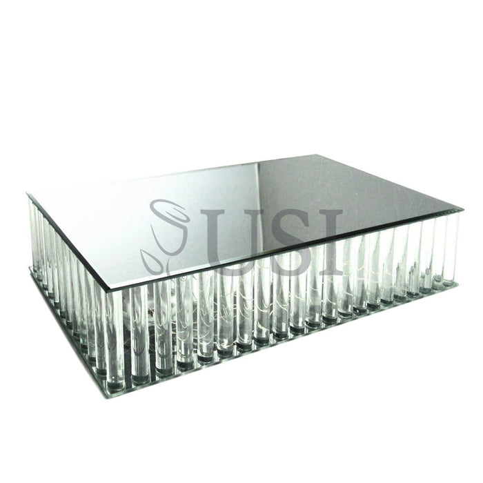 Rectangle Mirror Top LED Column Cake Stand, 18in, Clear
