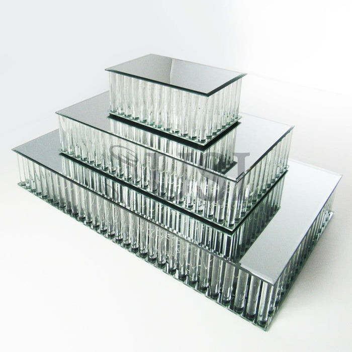 Rectangle Mirror Top LED Column Cake Stand, 18in, Clear