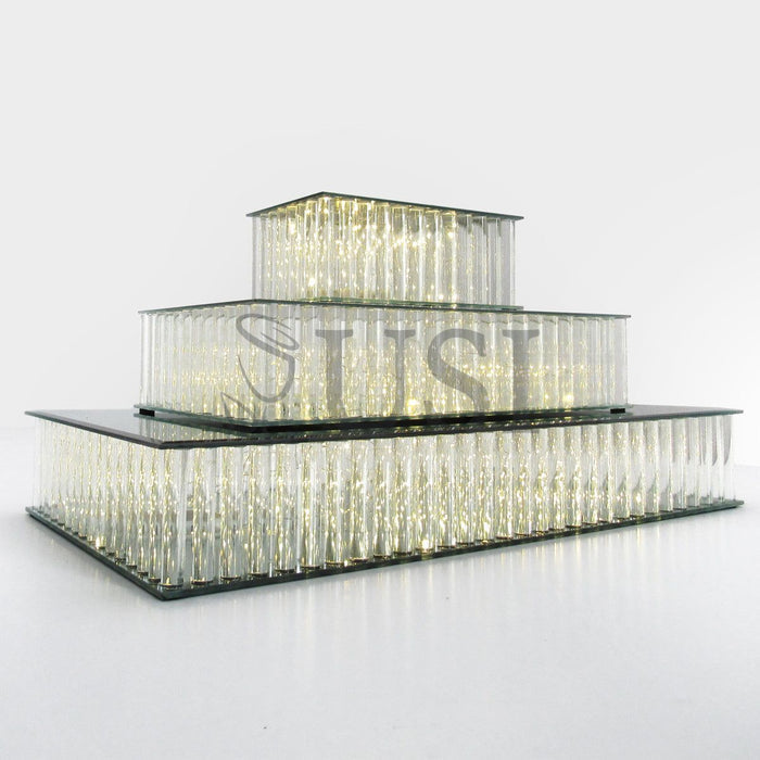 Rectangle Mirror Top LED Column Cake Stand, 18in, Clear